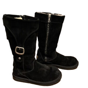 UGG black boots, size 7, lamb skin lined, inner zippers, and buckle on o…